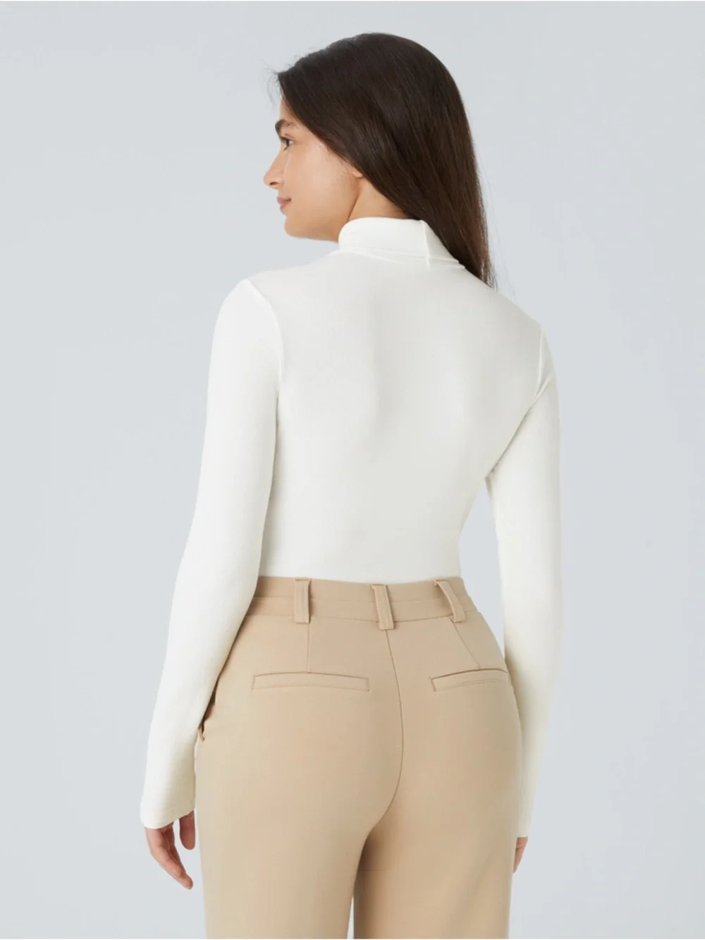 Halara Ribbed Knit High Neck Bodysuit XS White Long Sleeve Stretch Workwear - Picture 3 of 7